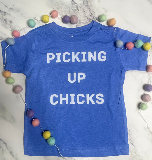 Pickin Up Chicks | Toddler Tee | Blue and White