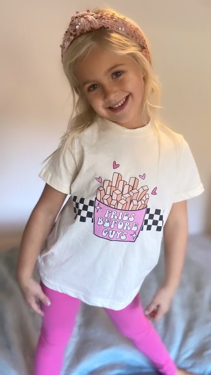Fries Before Guys | Toddler Tee Girl's | Natural - Charlie Rae - 2T - Girls Tops- 170 - Charlie Rae