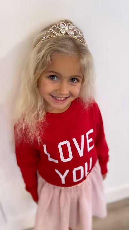 Love You | Toddler Sweatshirt | Red and Pink - Charlie Rae - Red - Girls Tops- 170 - Charlie Rae